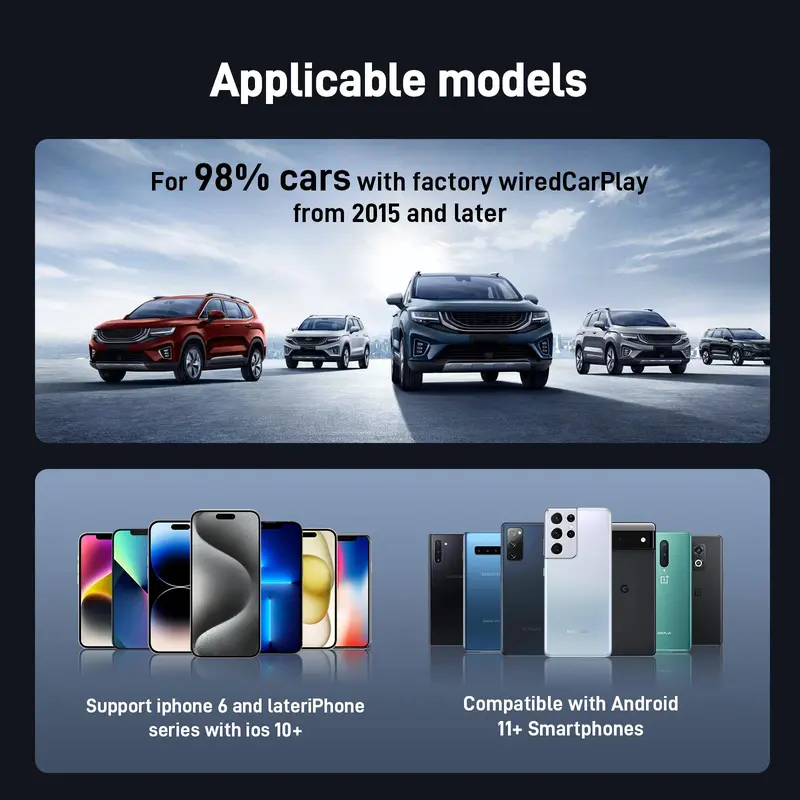 Wireless Car Adapter, Car Wireless Adapter, Plug & Play Car Adapter, Compatible with iPhone & Android, Support Car Original Control 8