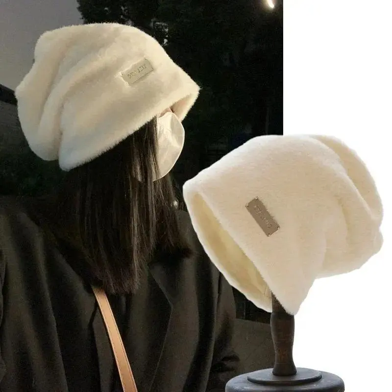 Mũ Len Đầy Đủ Giả, Nữ, Đầu Lâu, Mũ Ấm, Mùa Thu Và Mùa Đông, Làm Bằng Polyester, 58-60cm, Nhồi Bông, Có Đồ Trang Trí Nhãn Kim Loại, Mũ Xếp Chồng Rộng Giày 2