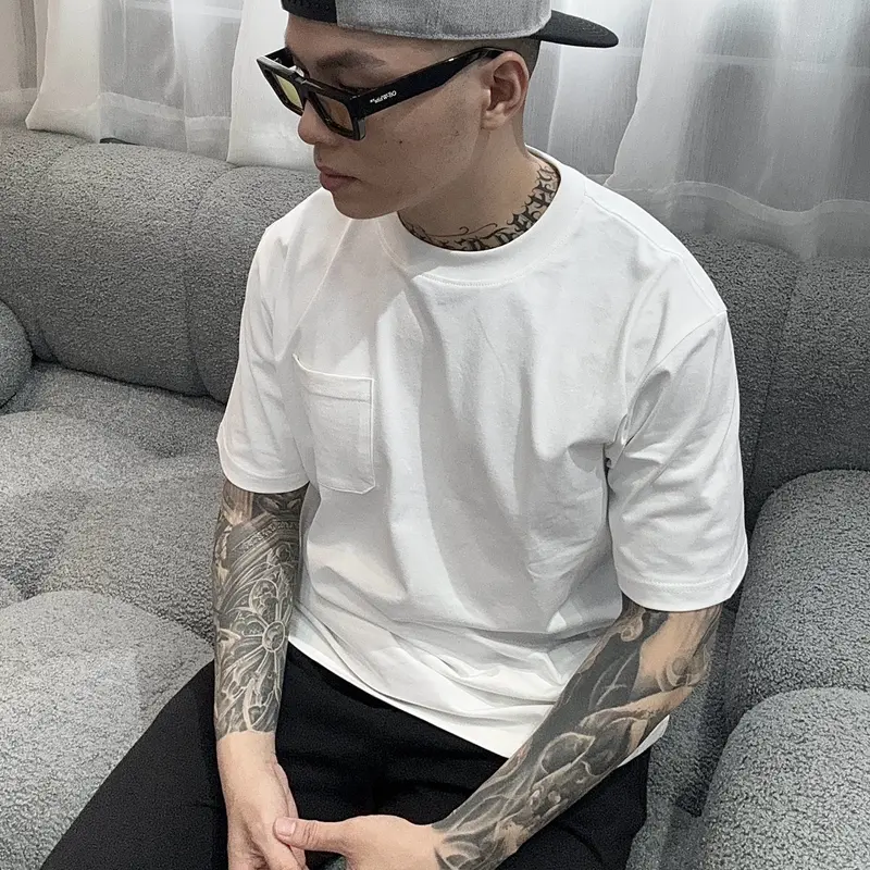Áo thun trơn nam form regular fit đơn giản túi trước ngực 100% coton 2 chiều brand MASS STUDIO Cổ Tròn Menswear Cotton 3