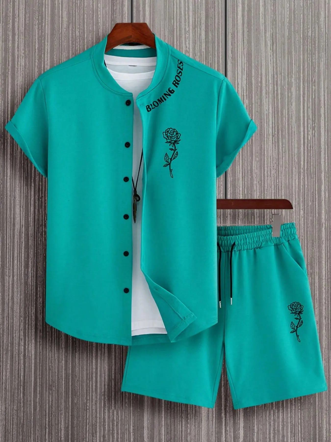 2 Counts Men's Floral Print Button Front Shirt & Pocket Drawstring Waist Shorts Two-Piece Set, Summer Clothes for Men, Loose Fashion Two Piece Outfits for Daily Wear, Street Style Summer Outfits 2024, Going Out Travel Outfits, Holiday Outfits 2024