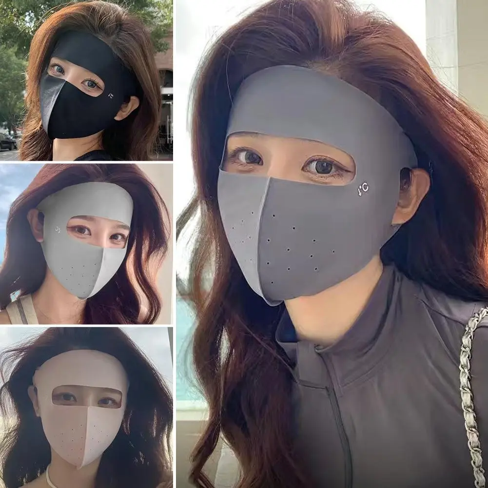 Breathable Sunscreen Mask With Hat Brim Ice Silk Sunshade Men Women Cycling Cover Full Face Mask