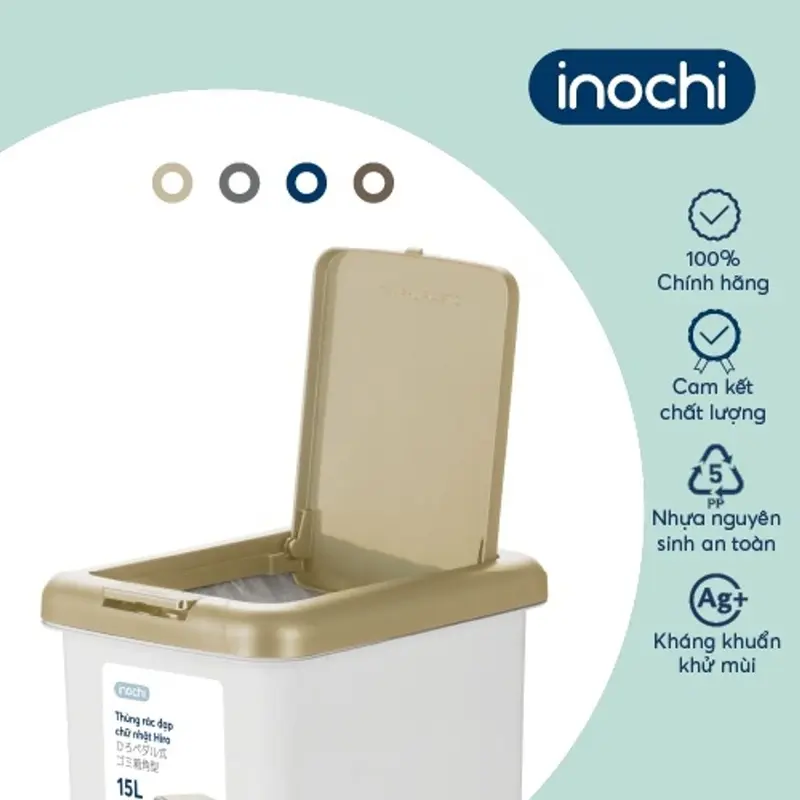 Thùng rác đạp chữ nhật Inochi - Hiro 10L, 15L, 20L, 30L nhiều sự lựa chọn 5