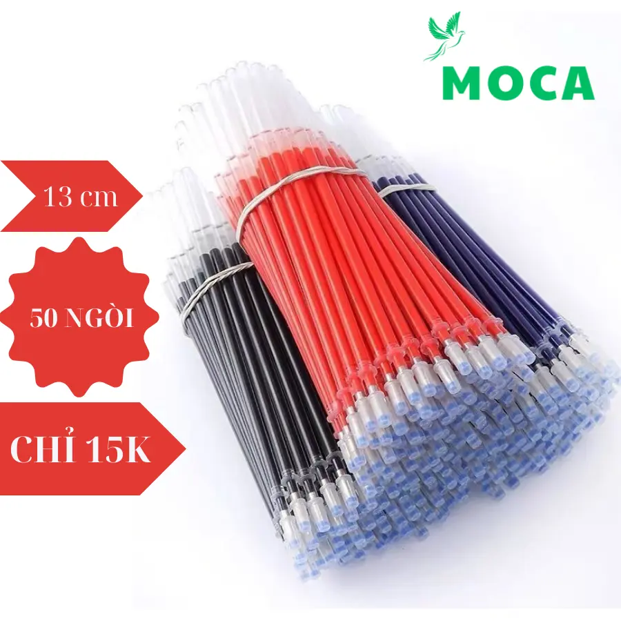 Combo 50 Ngòi bút gel ruột bút gel 0.5mm 13cm lắp vừa các loại bút gel nắp cài Resun, Muji, Deli, chữ A...