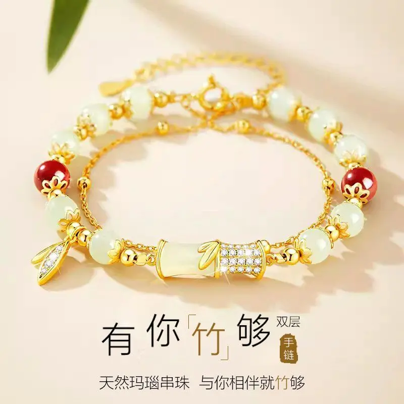 Vòng Tay Tre, Mã Não Tự Nhiên, Vòng Tay Đính Cườm Đôi Hai Lớp, Giá Cả Phải Chăng, Đặc Biệt Mới, Thích Hợp Làm Quà Tặng Ngày Lễ Đinh Phụ Kiện