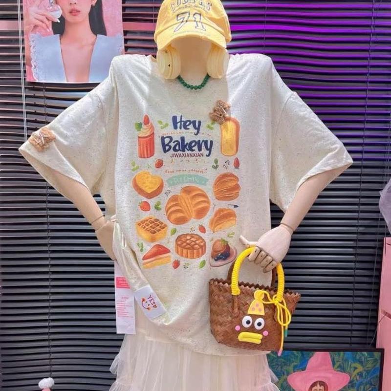 Áo thun tay ngắn Bánh ngọt đính charm Jiwa Quảng Châu chính hãng Nữ Women