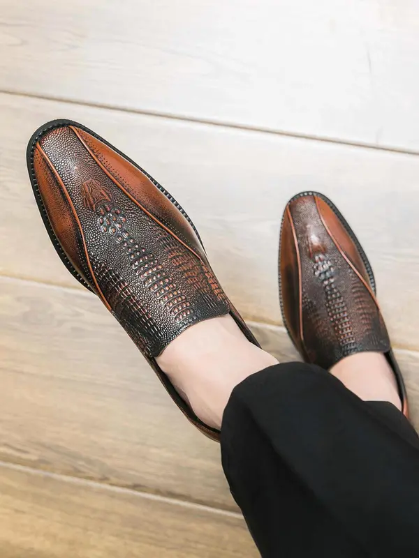 Men's Business Fashion Crocodile Embossed Slip-on Loafers, Casual Comfortable Loafers for Daily Wear, Breathable Non-slip Shoes for Men 7