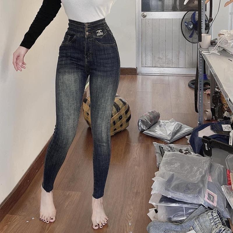 Quần jeans ôm qc may mác da cạp cao