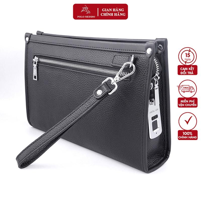 Ví Cầm Tay Clutch Nam Chính Hãng POLO MEISDO Da Bò Khóa Vân Tay Cao Cấp Trơn Nhung Kem