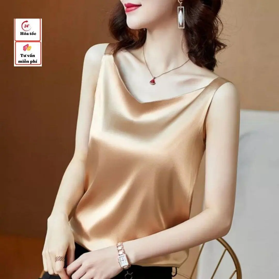 Áo hai dây lụa cổ tim từ 40-65kg- Freesize - Áo nữ lụa satin cao cấp mặc trong vest  Blazer- Kiến Lửa Top Thun Voan Women