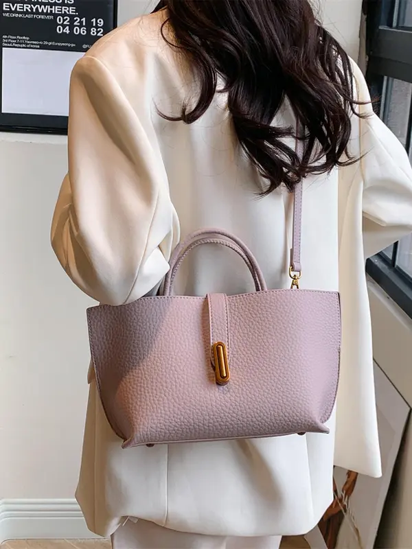 Women's Elegant Solid Color Handbag, Fashionable PU Leather Shoulder Bag for Daily Used, Casual Trendy Versatile High-quality Daily Commuting Bag 4