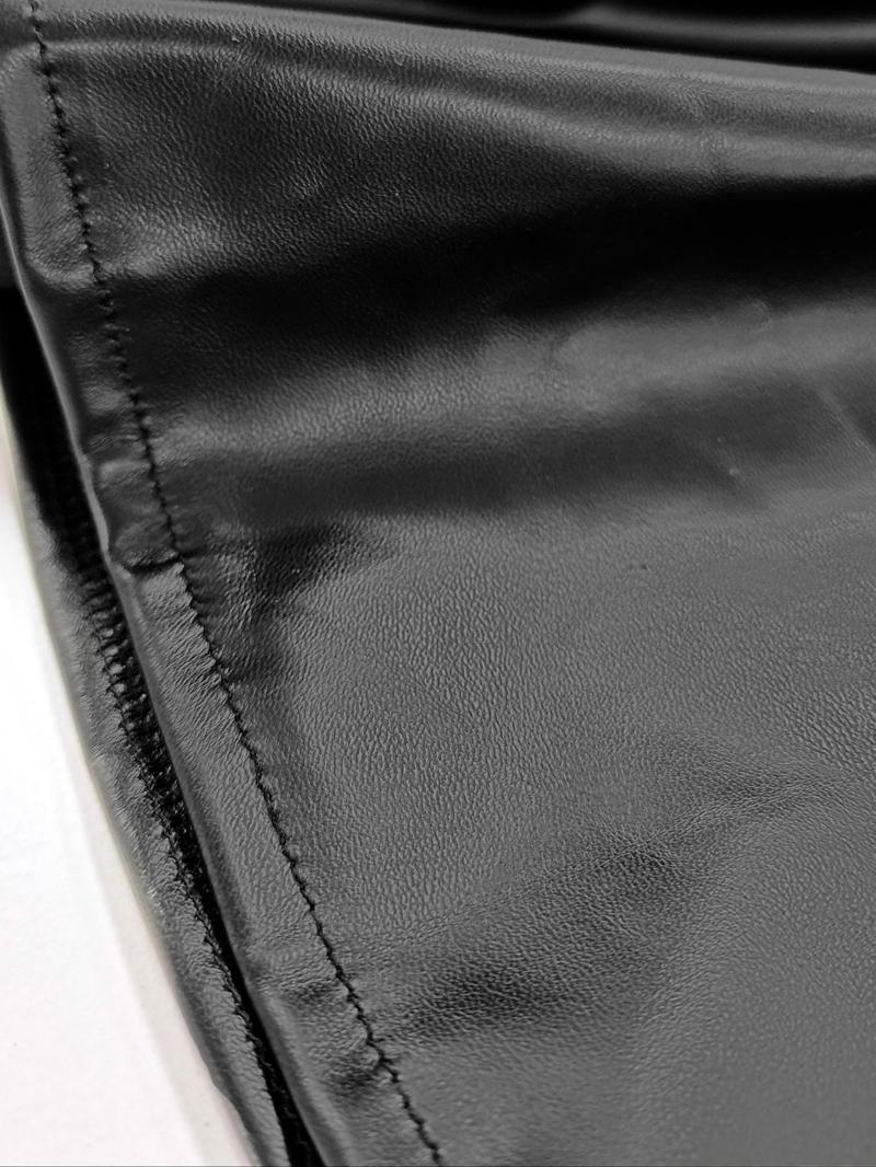 Product Introduction of Women's Solid Belted Pu Leather Patchwork Dress, Elegant Fashion Casual Crew Neck Short Dress for Daily Outdoor Wear, Women Clothing for Spring Fall 8