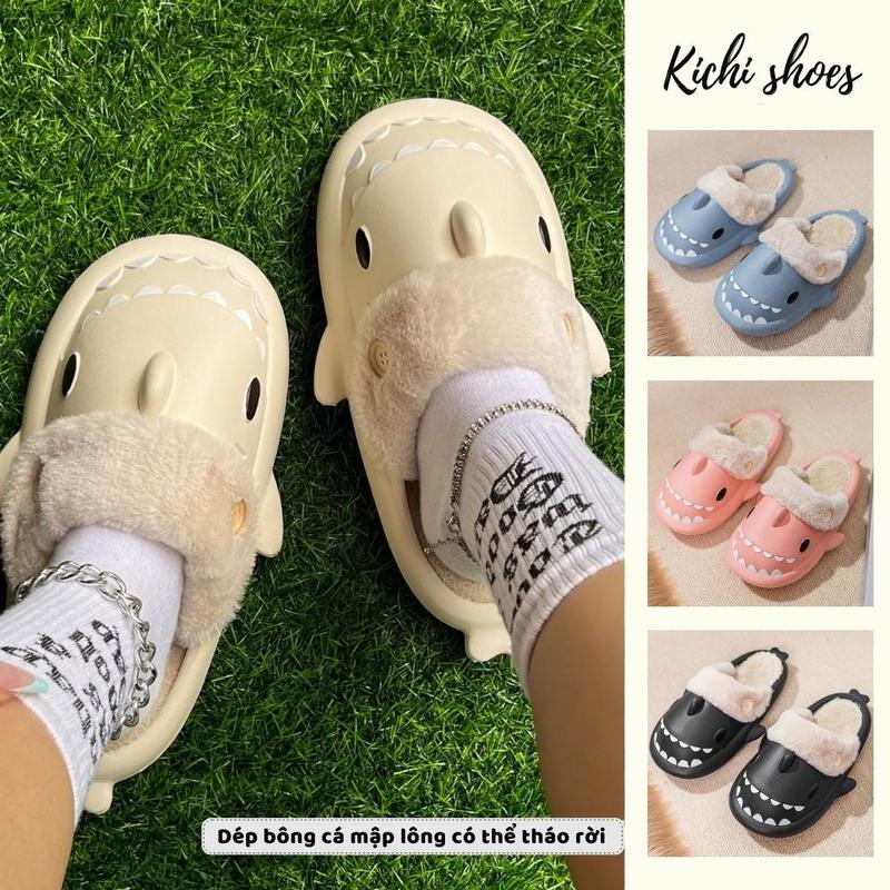 Dép cá mập mập lông có thể tháo rời đi trong nhà hoặc ngoài trời cho người lớn người yêu dép cá mập bông ấm chân mùa đông Kichi Shoes