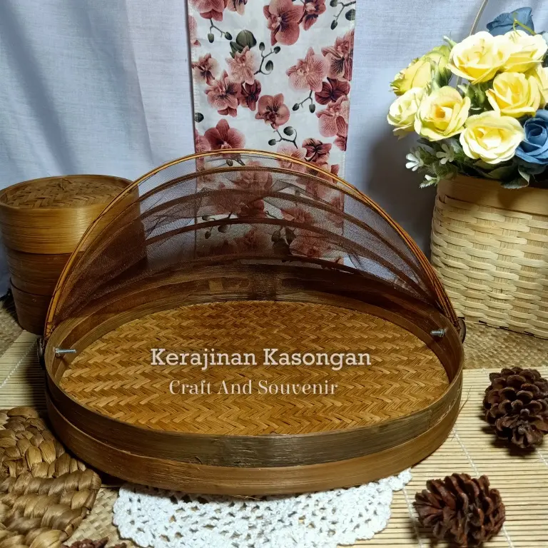 (B125) Tudung saji oval datar 31x27/Hampers/Kado/Wadah Parcel/tempat makanan/tempat buah/tempat sayur/ tudung saji oval/ tudu saji anyaman bambu 0