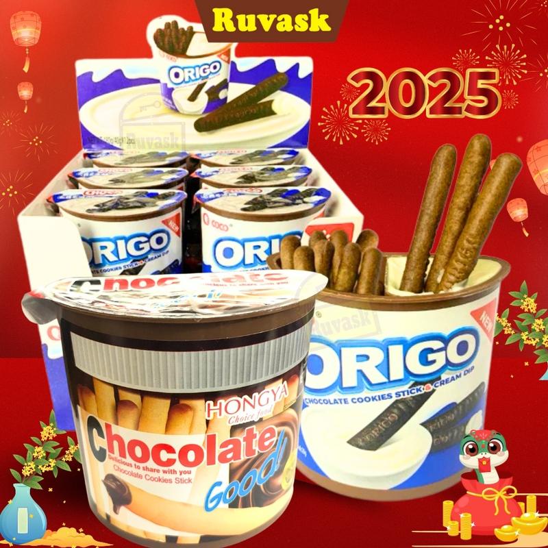  Bánh Quy Que Chấm Sốt Kem Sữa ORIGO THÙNG 480g 12 HỘP - Bánh Que Đũa Chấm Sữa Socola THƠM NGON - Bánh Quy Ruvask 
