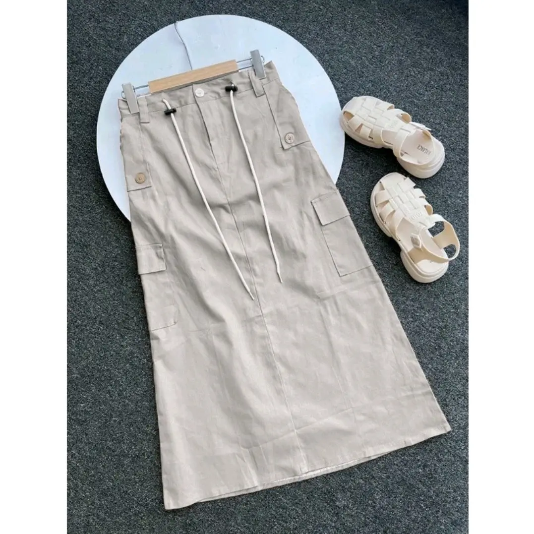 CARGO SPAN - Lily Skrit Rok Span Cargo wanita Bahan Twill Combed Premium Stretch korean Tali Serut Skirts