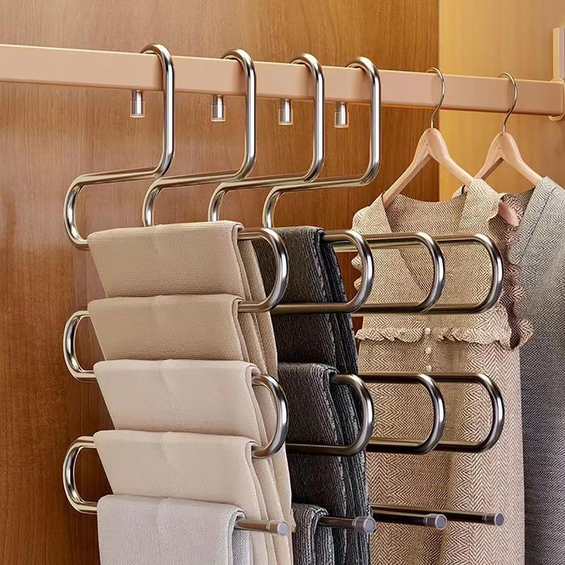 Product Introduction of MultiFunctional Stainless Steel Trouser Hanger 5 Layers Pant Storage Cloth Rack S-type Non-slip Drying Rack Bathroom Organizer Hook Hanging adhesive wall hanger clip 15