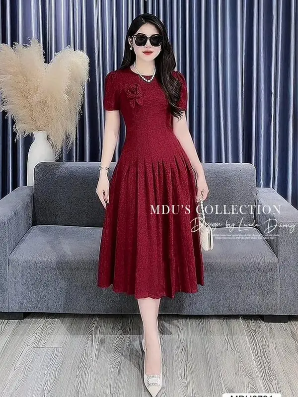 [MIỄN SHIP] MDU3791 Váy text Nhật 2 Lớp - Kiểu Dáng Cuốn Hút Sang Trọng Dành Cho Nữ Women Dress Đỏ 4