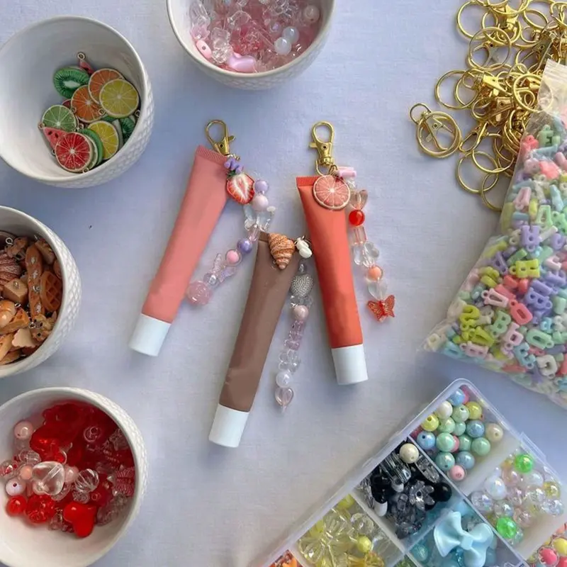 DIY Keychain Material Package, 1 Set Portable Holder Charm Keychain Cap for Lip Balm, Bag Decor, Holiday Gifts, Party Favors 0