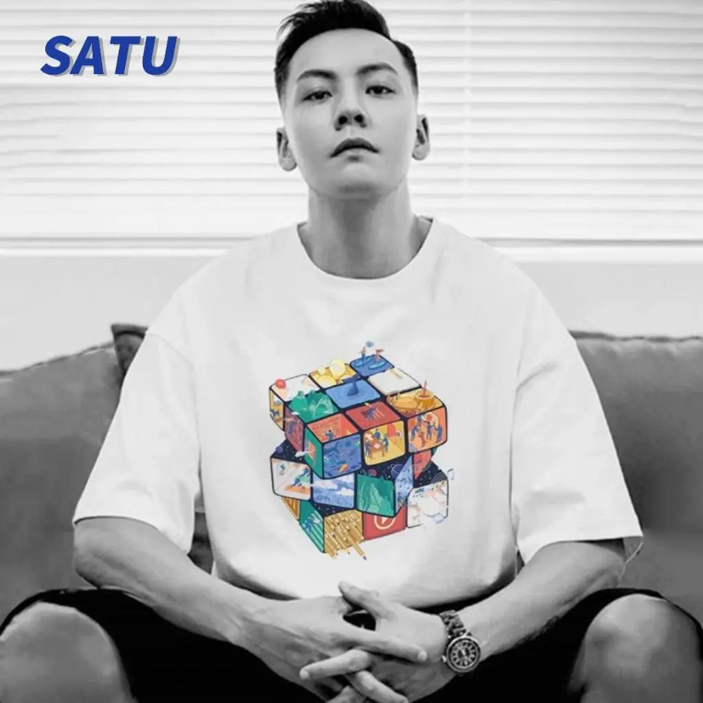 SATU Summer New Shirt Cotton T-shirt Men's PureRound Neck T-shirt Men's and Women's Half Sleeves