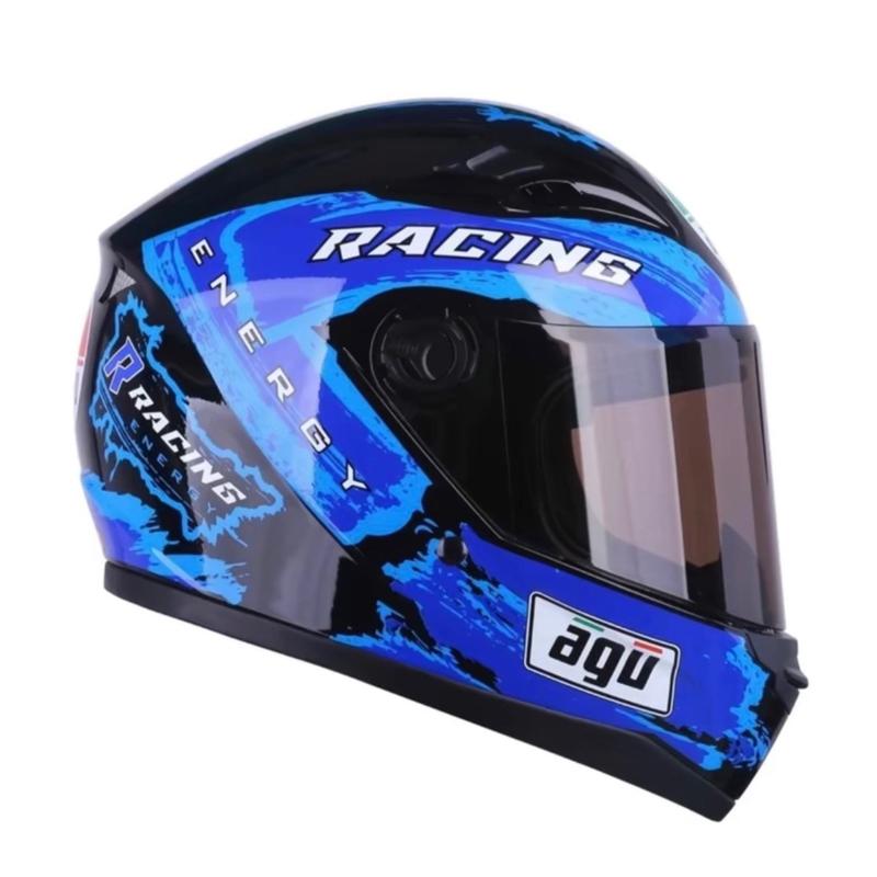 Mũ bảo hiểm xe máy Agu Racing màu xanh biển vòng đầu 55-60cm tặng  túi đựng mũ