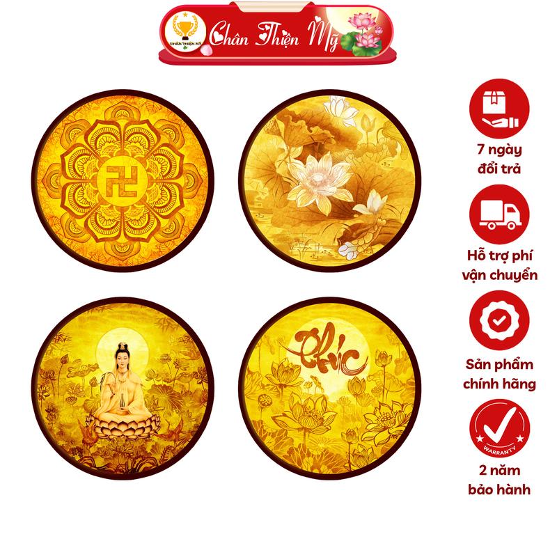 Đèn Hào Quang In Tranh Trúc Chỉ Hoa Sen CHÂN THIỆN MỸ, Trang Trí Bàn Thờ Gia Tiên Cùng Tượng Phật Quan Âm CTC-HQ-08 Decor Decor Phòng