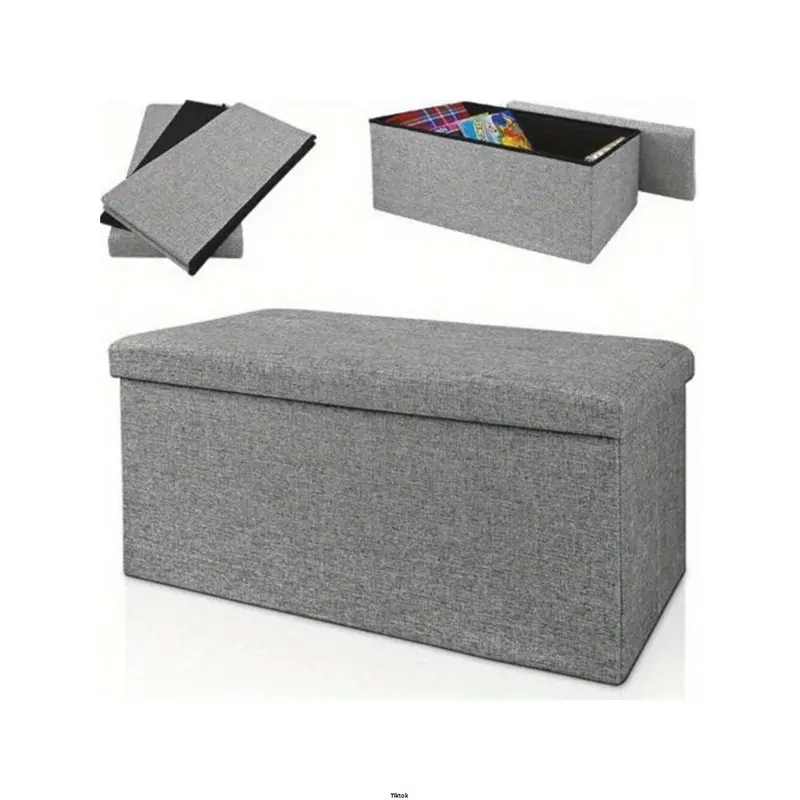 FootStool Foot Pouffe Folding Stool Seat Pouffe Ottoman Storage Folding Linen Large Double Foot Storage Boxes Grey Storage Ottoman Makeup Seat Stool Storage Box 0