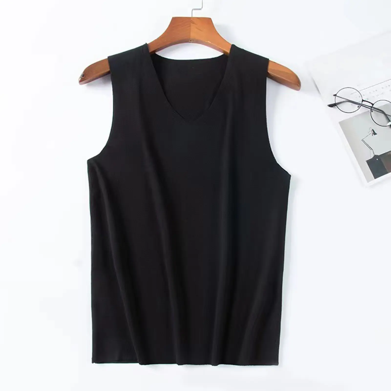 Lefeile Men Winter Seamless Thermal Vest V-neck Sleeveless Thermal Underwear Thickened Elastic Slim Fit Bottoming Shirt Thermal Tops