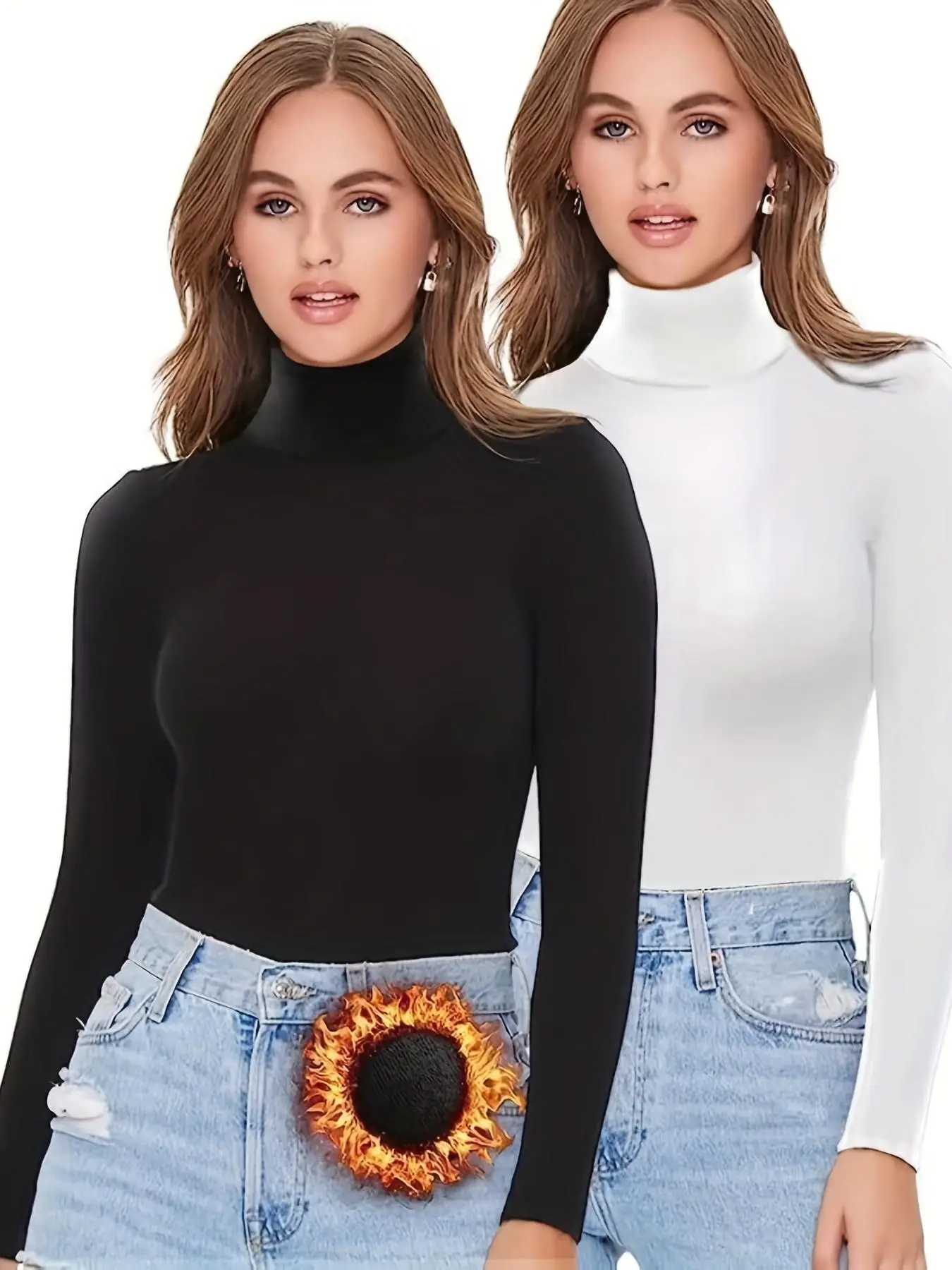 Women's High Neck Long Sleeve Tee, Casual Solid Tight Sleeve Thermal T-shirt for Fall & Winter, Women's Clothing for Daily Wear