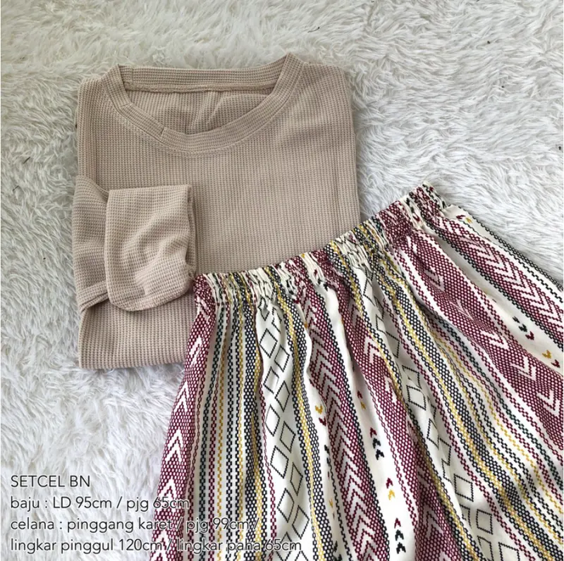 Set Baju Celana Wanita Setelan Panjang Wanita Nyaman Dewasa Katun 2