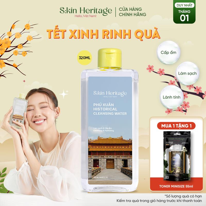 Nước Tẩy Trang Phú Xuân cấp ẩm và làm sạch sâu dịu nhẹ cho mọi loại da SKIN HERITAGE sử dụng công nghệ Micellar 55ml & 320ml [ Tặng 1 Toner Sơn Đoòng 55ml ]