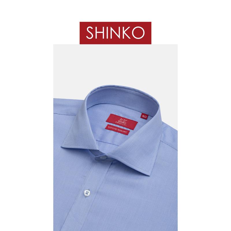 SHINKO Shirt MLS019-BU Áo sơ mi nam dài tay cao cấp màu xanh biển hoạ tiết kẻ caro 7