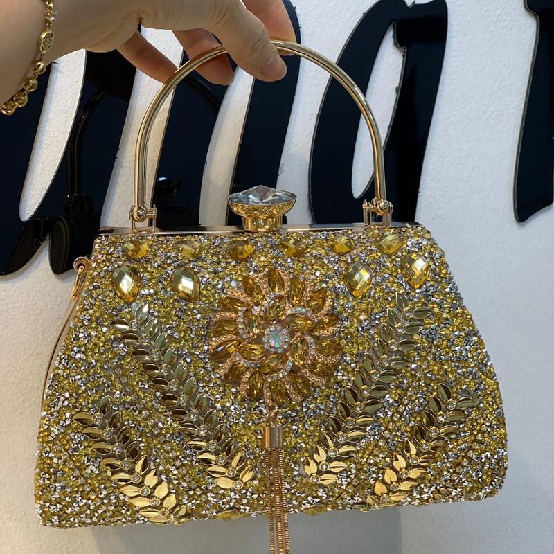 Túi xách dự tiệc hoa đá tua rua sang trọng-Túi xách trung niên đi tiệc form hộp xinh xắn- túi xách làm sui cho Mẹ,Bag Nữ  Da Đinh Kem