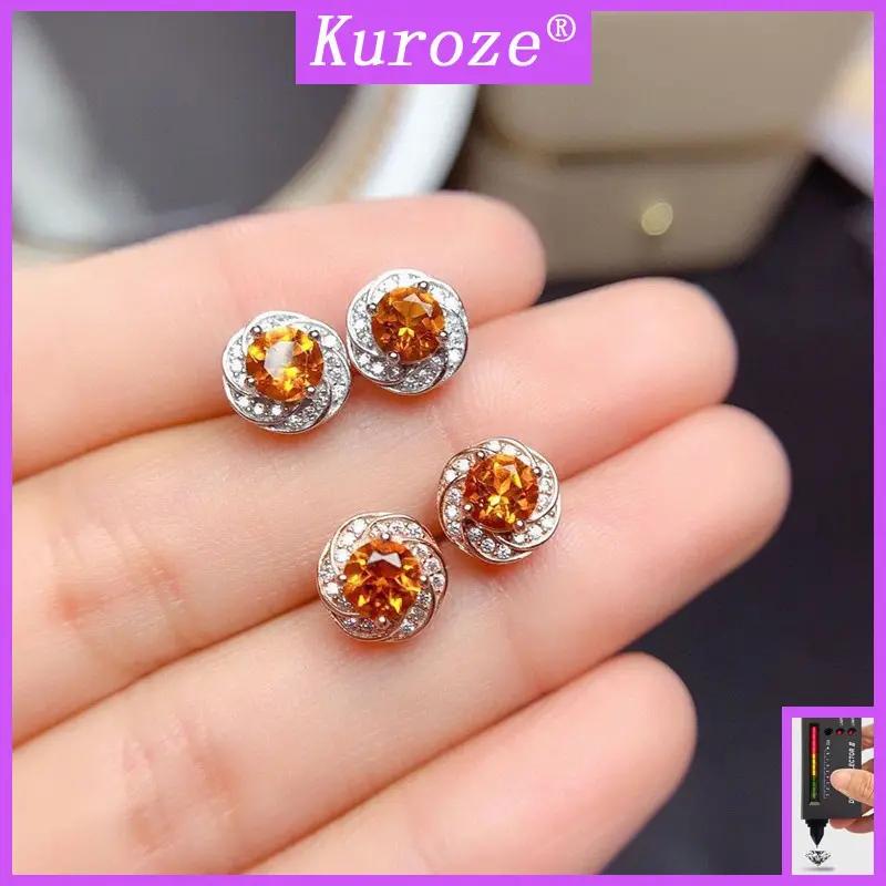 Kuroze Natural Citrine Earrings for Women Pt950