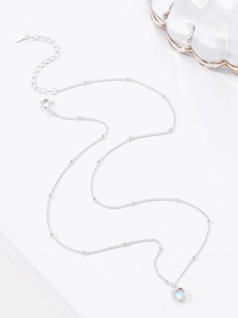 Product Introduction of 925 Sterling Silver Fashion Heart Shaped Moonstone Pendant Necklace for Women, Fashion Jewelry for Party, Daily Clothing Decor, Birthday Gift 5