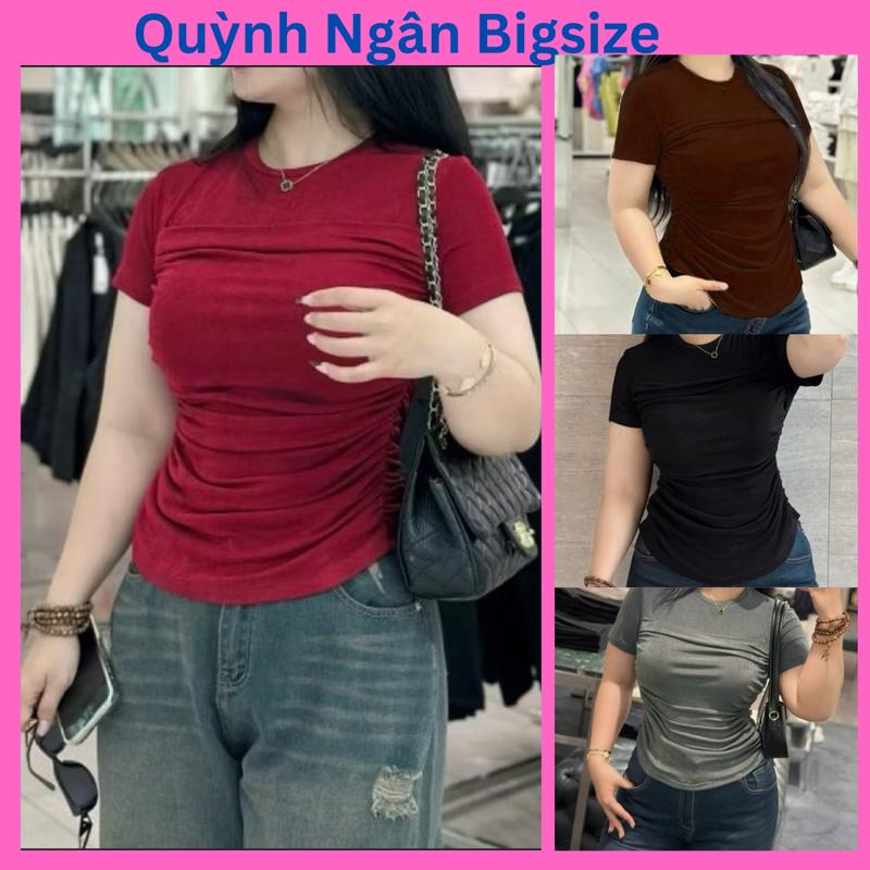 Áo Thun Nhũ Bigsize Bling Rút Eo Tay Ngắn Vạt Bầu MS 099 Nữ Top Women Cổ Tròn
