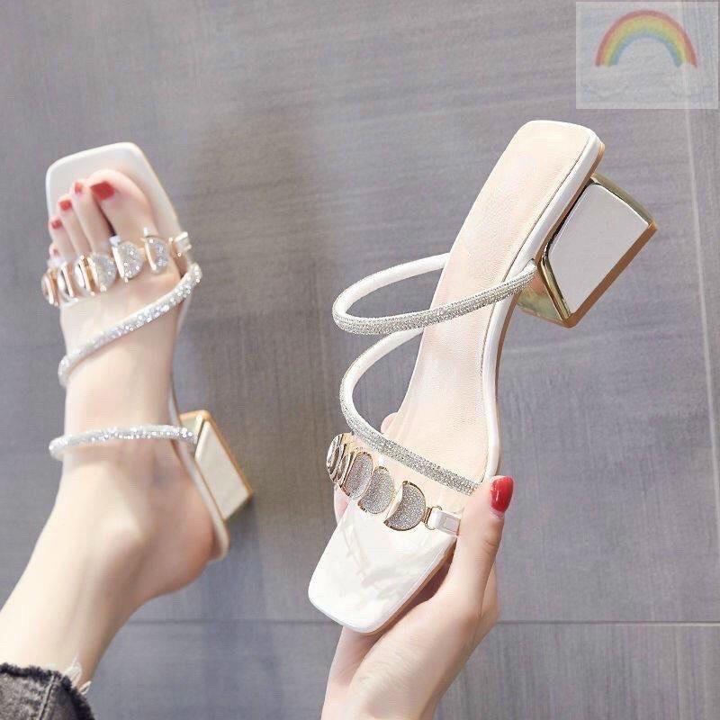 Guốc cao gót vuông 5p quai trong phối khóa dây xoàn chéo G02 Nữ DéP Shoes GiàY