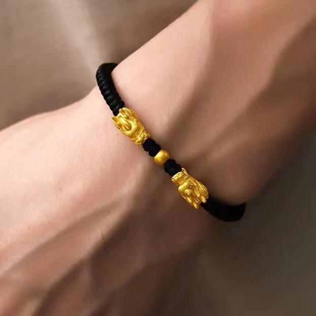 Product Introduction of Boy Meets Girl Bracelet Men's Domineering Zodiac Year Black Rope Woven Bracelet Brass Gold-Plated Faucet Bracelet 11
