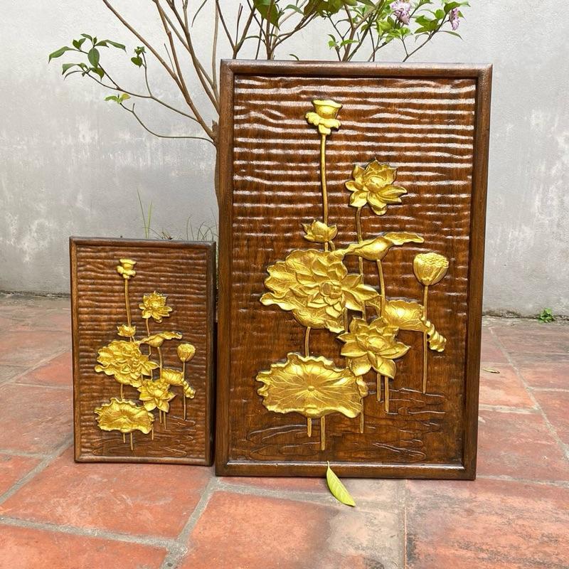 Tranh SEN nở decor không gian sống kèm móc treo ( gỗ lim nam phi ) 0
