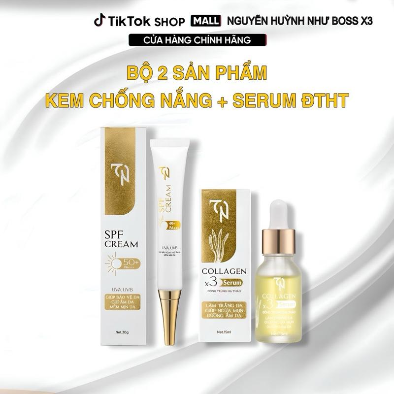 SERUM & KEM CHỐNG NẮNG COLLAGEN X3 - Serum Đông Trùng Hạ Thảo  Kem Chống Nắng SPF 50+ & PA +++ giúp chống lại các tia UV - MỸ PHẨM ĐÔNG ANH COLLAGEN X3 Skincare