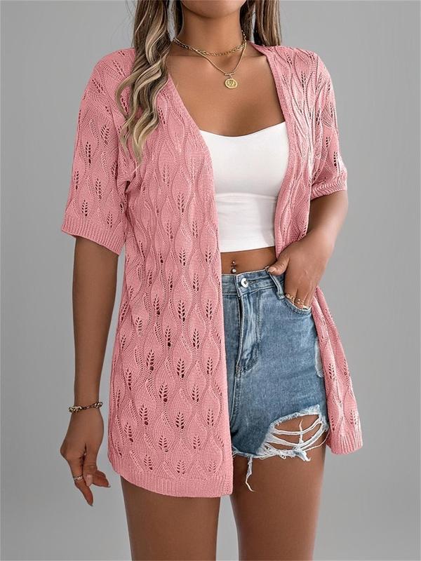 Women's Plain Hollow Out Open Front Cardigan without Bottom, Casual Half Sleeve Knitwear for Summer, Fashion Elegant Classy Women's Knit Clothing for Daily Wear 6