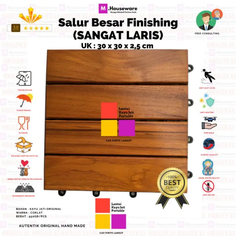 Lantai kayu jati Bongkar pasang Motif Salur Besar - Decking Tile Portable 4ply uk 30x30cm 0