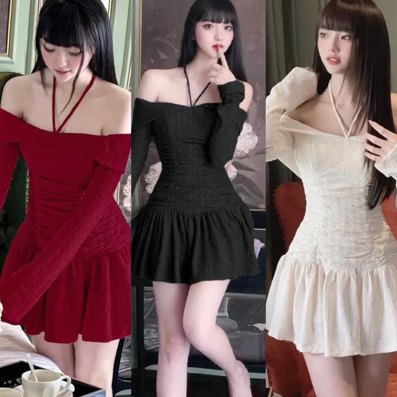 Thời Trang Bigsize - Váy Đầm Bigsize Thun Xốp Tay Dài Hot Hit Thiết Kế Dự Tiệc Đám Cưới Nữ Cao Cấp Xinh Đẹp Sang Trọng Dễ Thương Giá Rẻ 40-95kg Én Nhỏ Có Bigsize Đen Váy Xinh Nhẹ Nhàng Nhung Dress