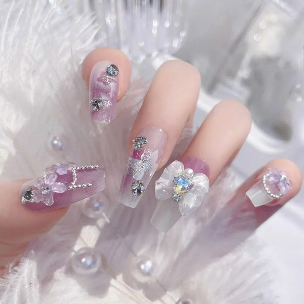 24pcs Multi Cute Pattern Bow False Nails Fake Nail Set With Trendy Pattern