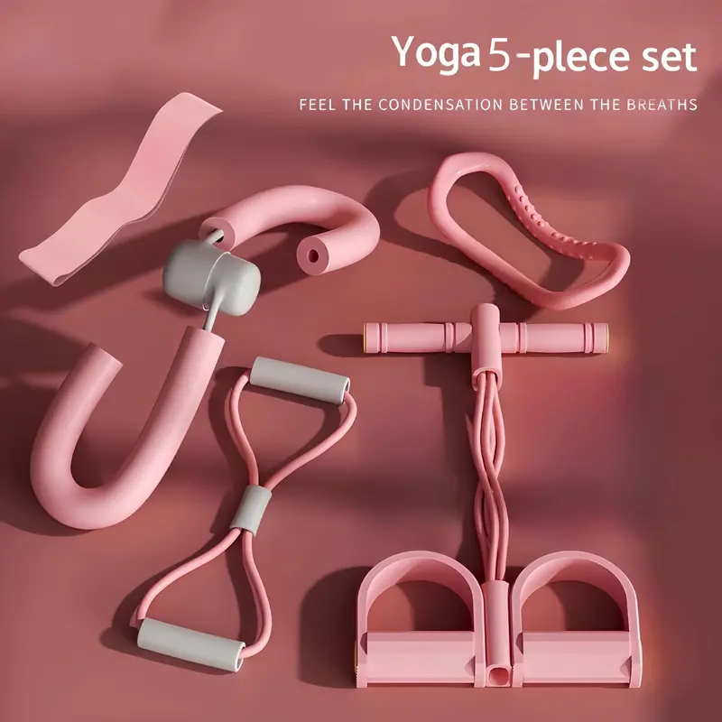 Yoga Fitness Set, 5 Counts/set Yoga Ring & Resistance Band & Foot Stretcher & Leg Beauty Clip & Guide, Suitable for Yoga, Pilates Training, Gym Training 8