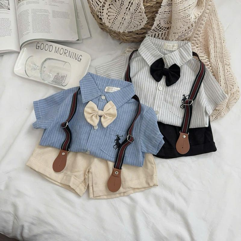 Bộ Sơ Mi Công Tử Phối Nơ HIWO Kèm Đai Cho Bé Trai Đi Học Đi Chơi, Bộ Quần Áo Trẻ Em Chất Mềm Mát, Thấm Hút Mồ Hôi Tốt (C0850)