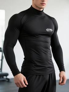 1PC Camiseta de Corte Muscular para Hombre – Estampado GYM, Cuello Alto, Tela Transpirable y Elástica, Diseñada para Entrenamientos al Aire Libre, Correr, Senderismo y Entrenamiento