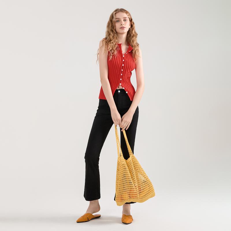 Product Introduction of Women Knit Tank Top, Sleeveless Button Closure SolidFit Summer Casual Vest Streetwear 38