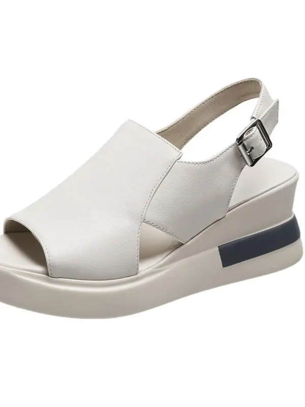 Women's Fashionable Solid Color Wedge Sandals, 1 Pair Casual Open Toe Platform Sandals for Summer, Comfortable Buckle Strap Sandals for Daily Wear 1