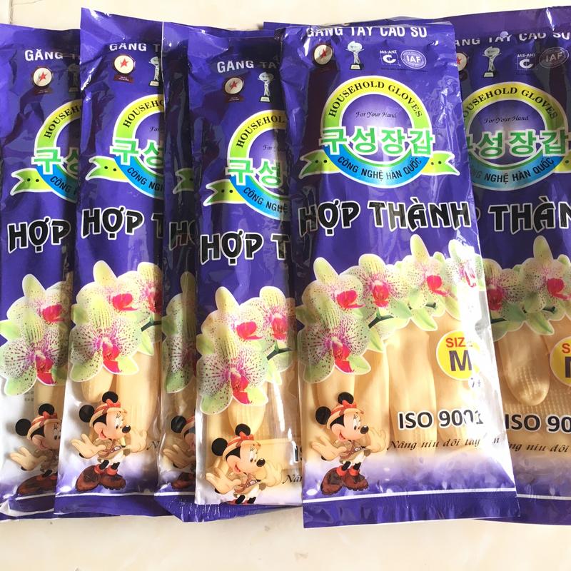 Bịch 10 đôi Găng tay cao su rửa bát, rửa chén Hợp Thành dài 32cm size M