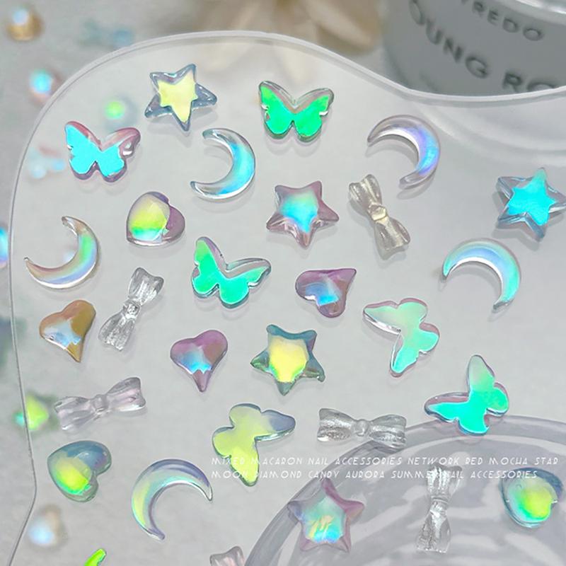 Trang Sức Resin Màu Ma Thuật Cực Quang Nghệ Thuật Làm Móng, Đáy Phẳng, Mặt Trăng Băng Trong Suốt, Bướm Hình Trái Tim, Khoan, Đồ Trang Trí Móng Tay, 50 Cái 4